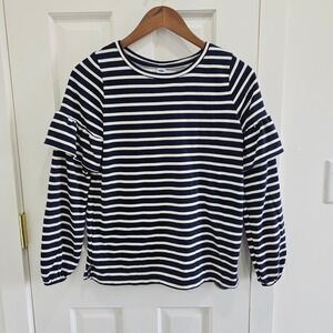 Old Navy Womens XS Navy White Striped Ruffle Sleeve Sweatshirt French Terry Top